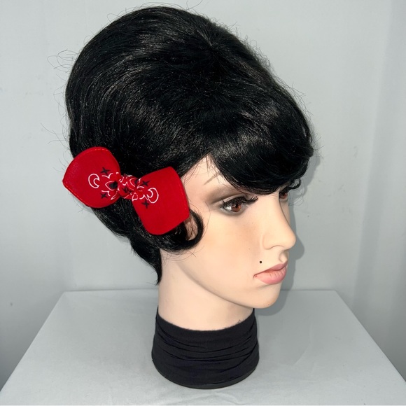 Red Paisley Rockabilly Bandana Knotted Hair Bow - Picture 3 of 11